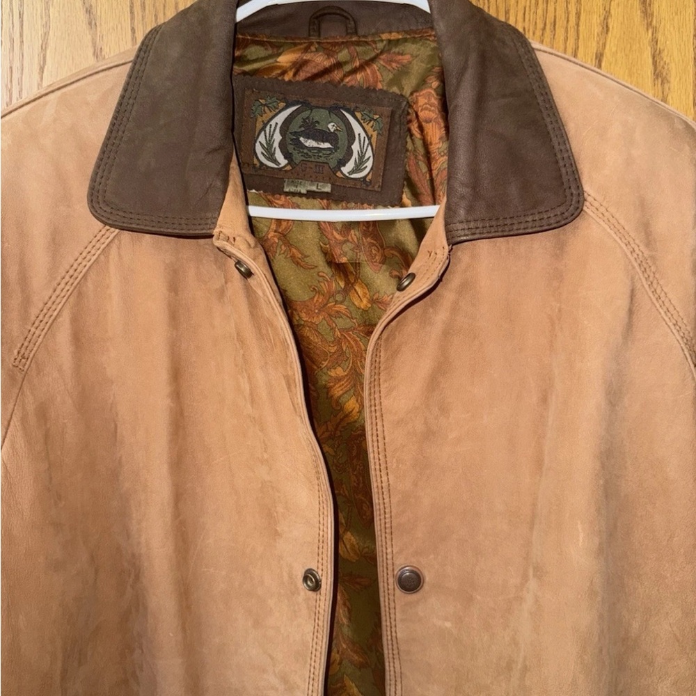 G-III Brown Vintage 100% Leather Suede Barn Jacket Hunting / Country Style Large - Picture 10 of 15
